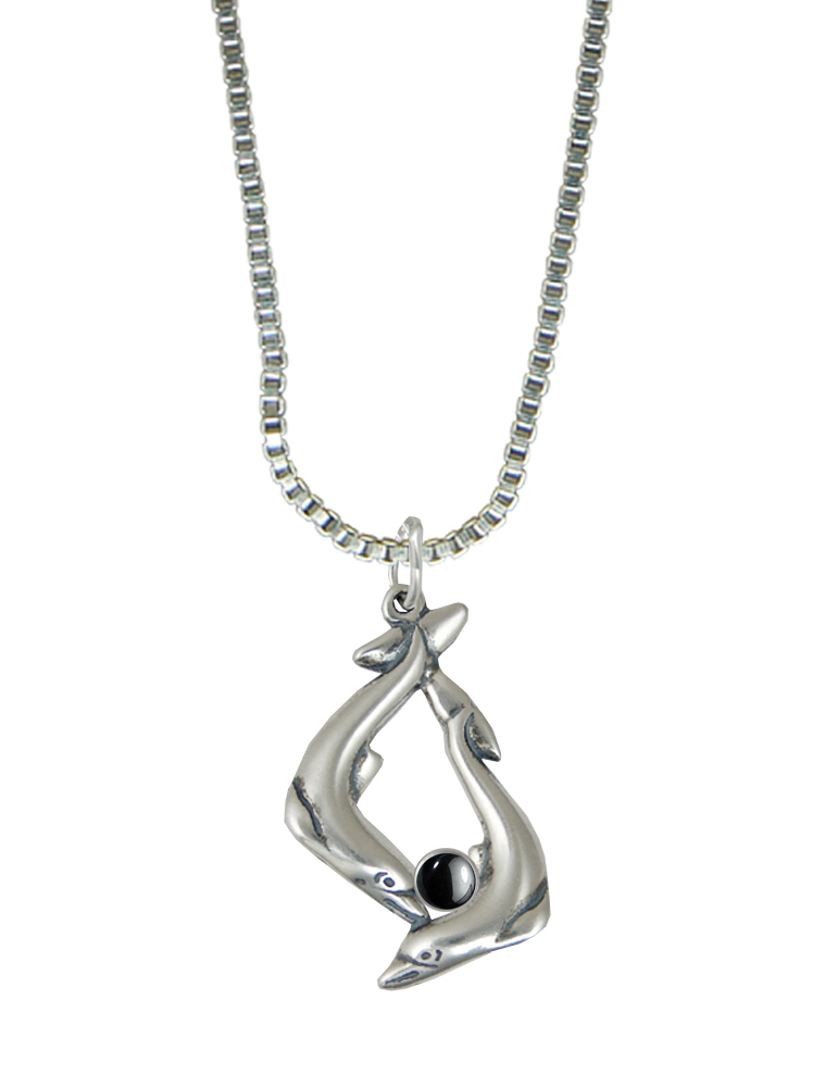 Sterling Silver Dolphins Pendant With Hematite
